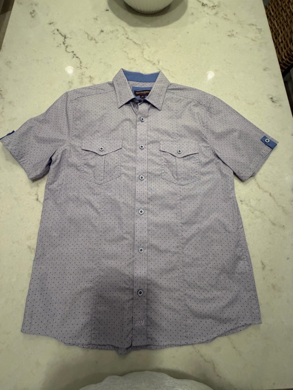JOHNSTON AND MURPHY Men's Short-Sleeve Shirt -lavender print! M - Picture 3 of 7